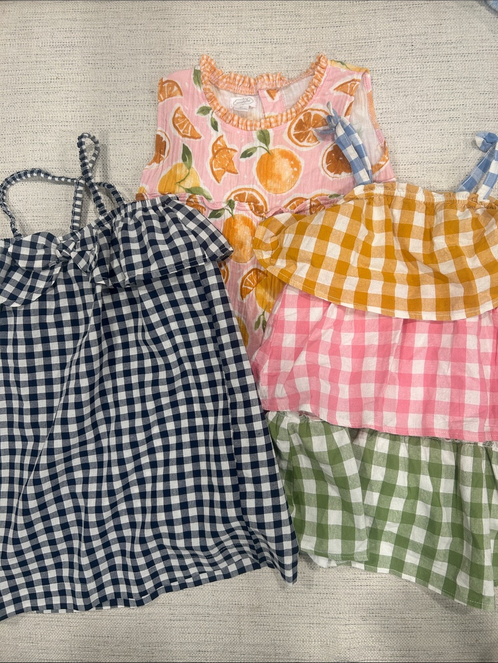 Mud Pie Girls' Pink Orange Green Blue Gingham & Orange Print Dress Set